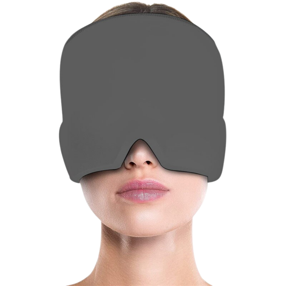 Gorro anti enxaqueca Goodwill Trade Limited com terapia quente-fria para alívio de dores de cabeça, em tom cinza.