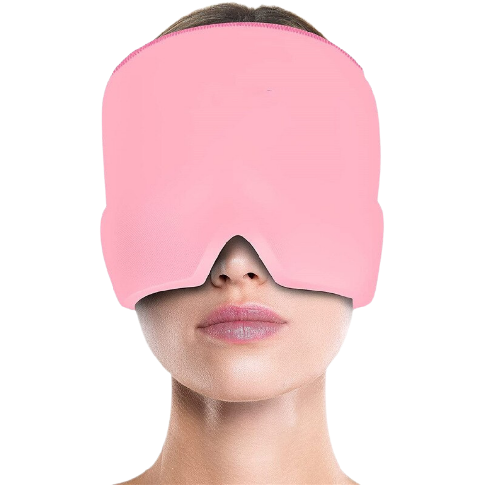 Faixa de cabeça anti enxaqueca Goodwill Trade Limited, terapia quente-fria, para alívio de dores de cabeça, na cor rosa.