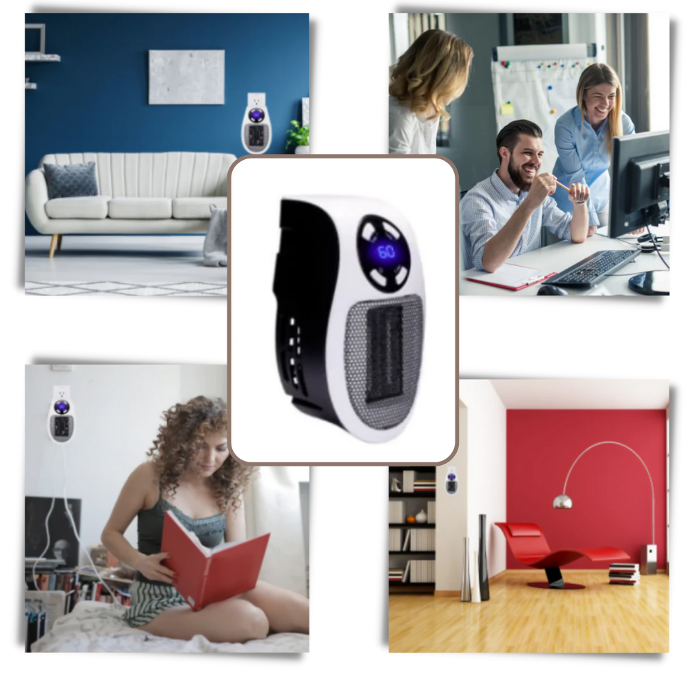 Radiador elétrico portátil compacto da marca Yipa, ideal como acessório para aparelhos eletrodomésticos.
