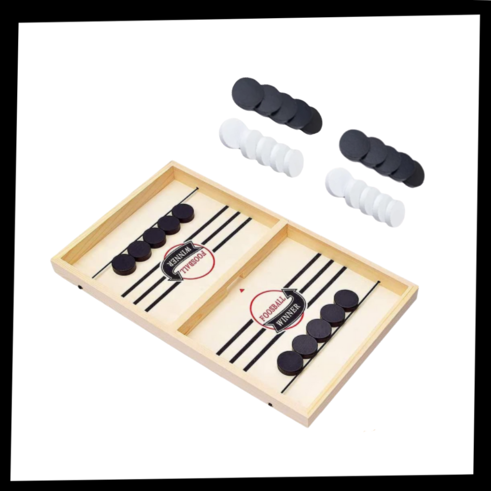 Hockey de mesa em madeira da marca Pawst, brinquedo de esporte com peças coloridas, ideal para diversão ao ar livre.
