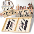 Jogo de hóquei de mesa em madeira da marca Pawst, com peças coloridas em uma mesa de jogo esportivo.