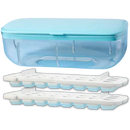 Conjunto de bandeja de silicone para gelo da Munchen, com cubos de gelo em azul, utensílios e acessórios de cozinha.