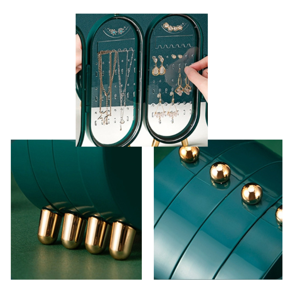 Organizador de Jóias Relax Dream com design elegante, exibindo pulseiras, colares e anéis em acabamento sofisticado.