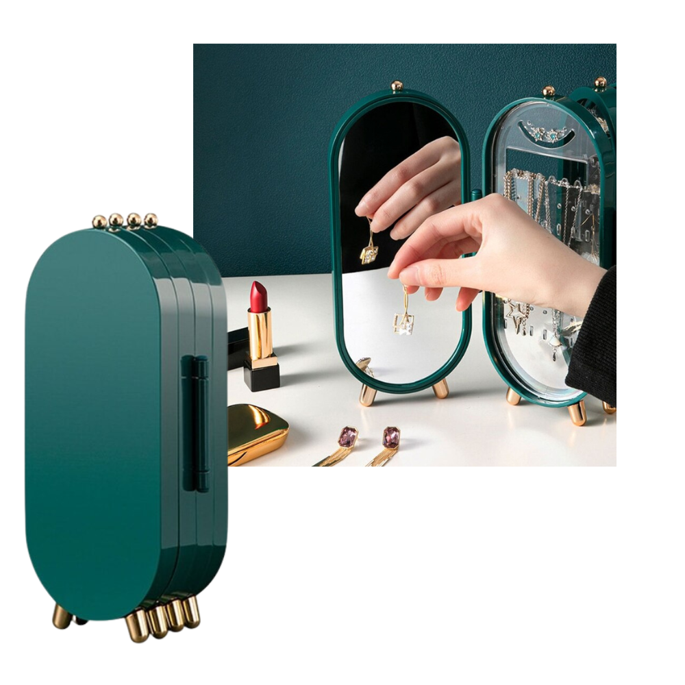 Organizador de bijoux Relax Dream com design multifuncional, mostrando compartimentos para anéis, colares e pulseiras.