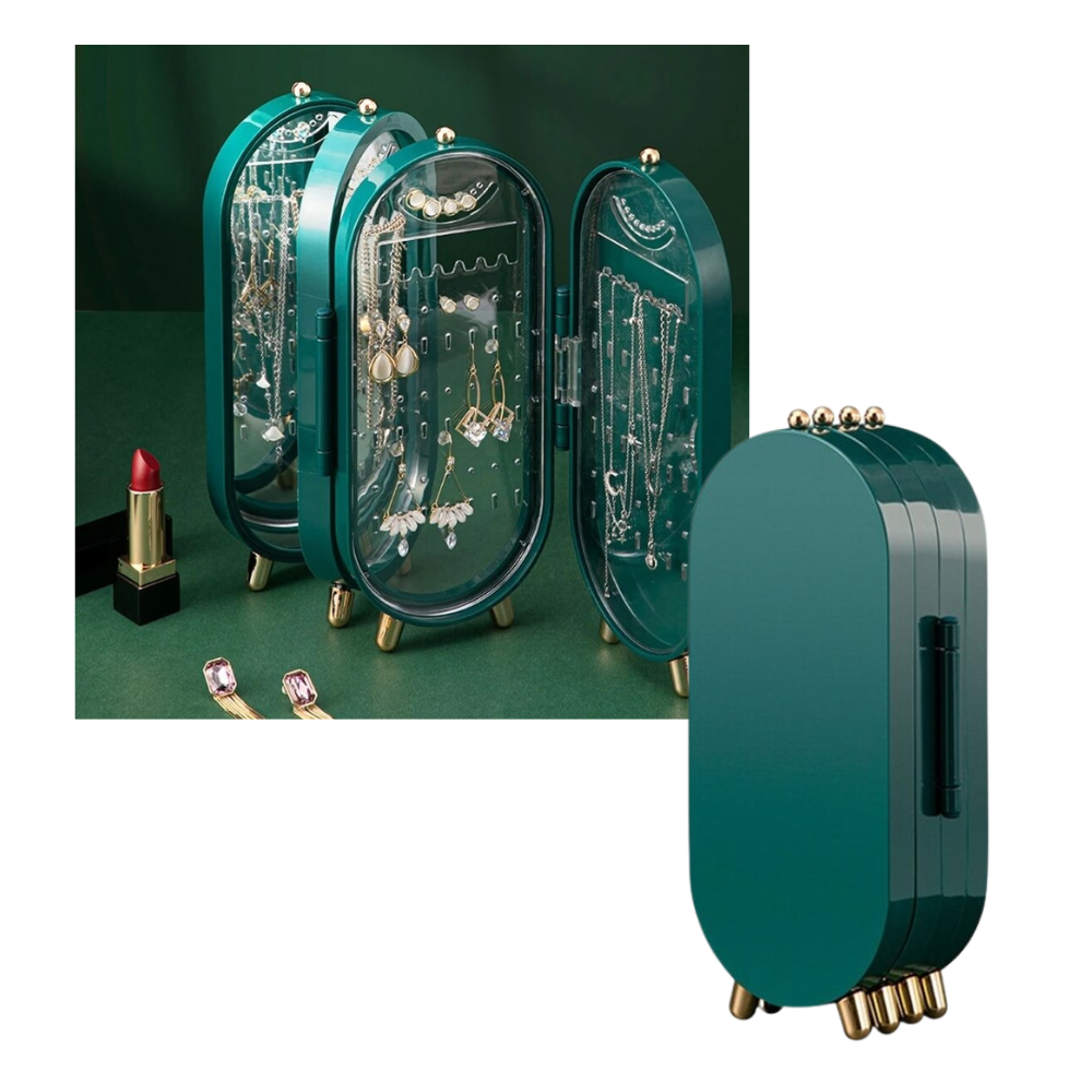 Organizador de joias Relax Dream com compartimentos para pulseiras, colares e brincos, ideal para armazenamento de bijuterias.