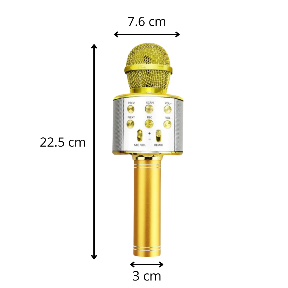 Microfone de karaokê Bluetooth sem fio Aetomce, componente de áudio portátil com microfone e controle sem fios.