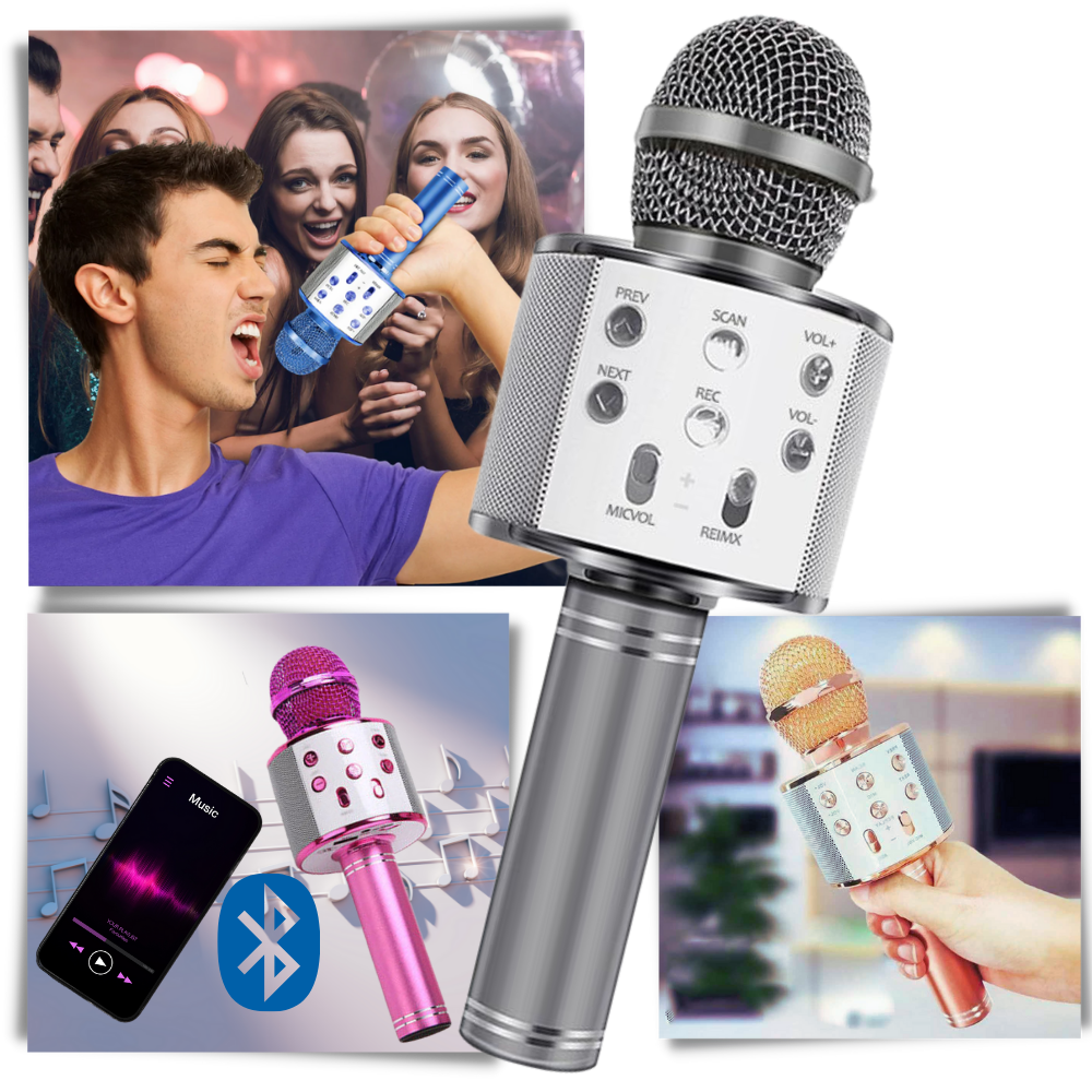 Microfone de karaokê Bluetooth sem fio Aetomce, componente de áudio com microfone portátil para cantar e diversão.
