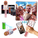 Microfone de karaokê Bluetooth sem fio Aetomce, componente de áudio portátil com design inovador para diversão musical.