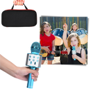 Microfone de karaokê Bluetooth sem fio da Aetomce, portátil, com design compacto e controle de volume visível na imagem.