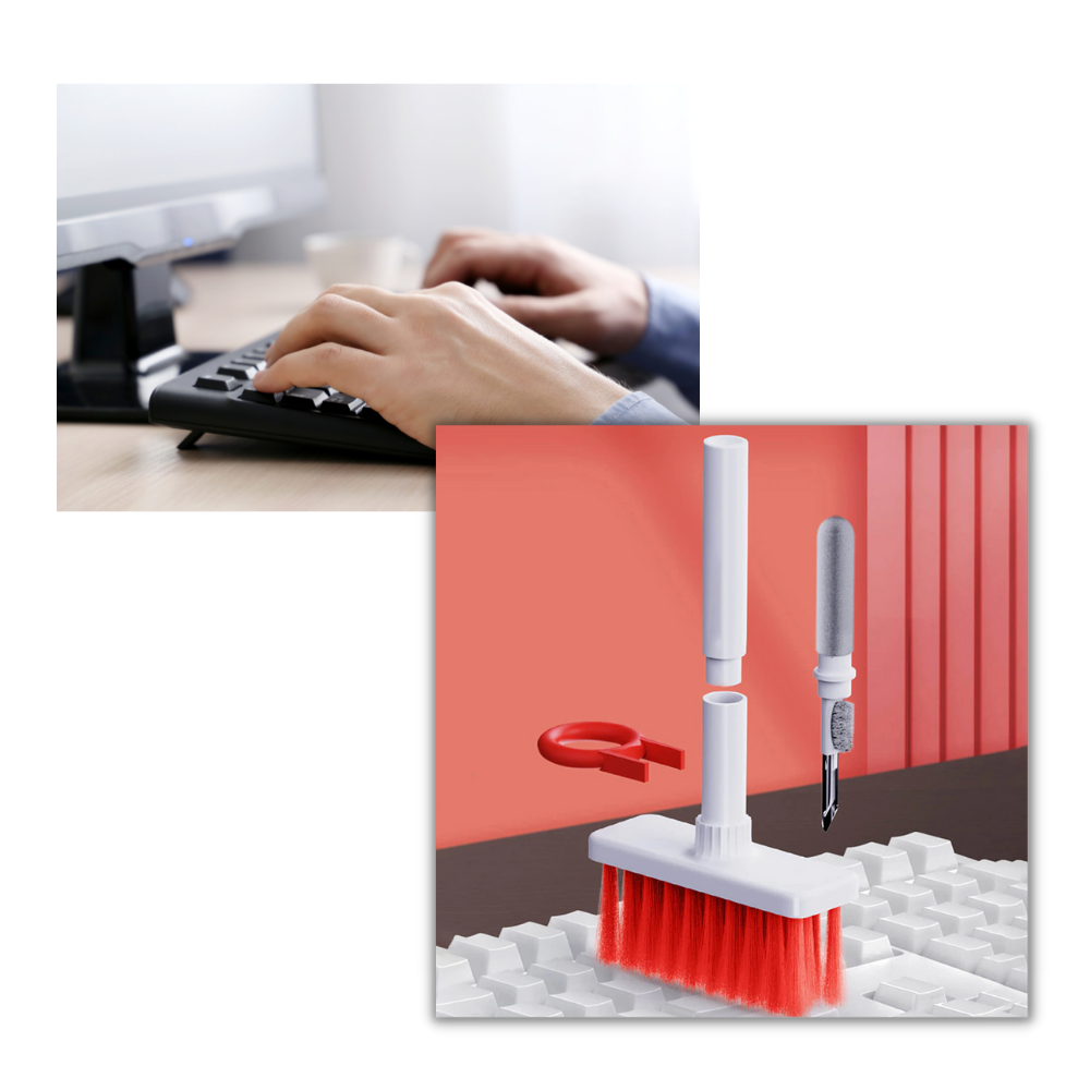 Acessórios para computador Celectigo, kit de limpeza 5 em 1 para teclado e fones de ouvido, incluindo escova e spray de limpeza.
