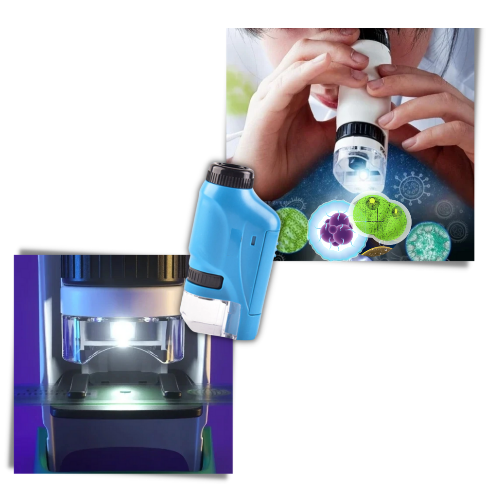 Microscópio portátil para crianças da Pwtool, brinquedo óptico com lente e corpo compacto para exploração científica infantil