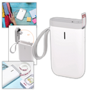 Impressora de etiquetas portátil Dodocool para escritório, mostrada em uma mesa com etiquetas impressas.