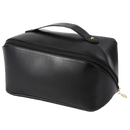 Necessaire de viagem grande capacidade da Thrinwolf, bolsa preta para maquiagem e acessórios, vista frontal com zíper.
