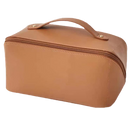 Necessaire de viagem grande capacidade Thrinwolf, bolsa de maquiagem marrom com compartimentos espaçosos para organização.
