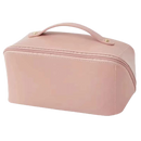 Pochete de viagem grande capacidade Thrinwolf para maquiagem, em rosa, com compartimentos espaçosos para organização.