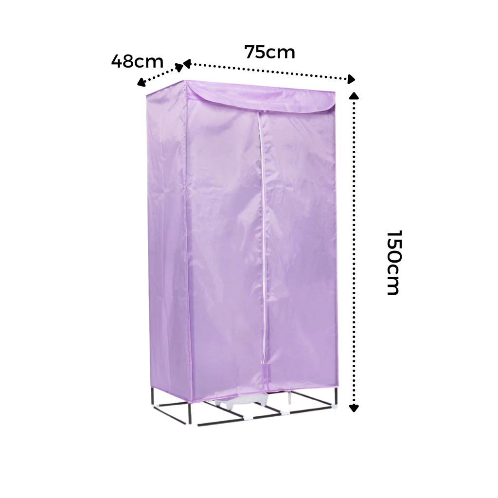 Acessório de rack de secadora elétrica e portátil Yescom para roupas, mostrando as dimensões do produto.