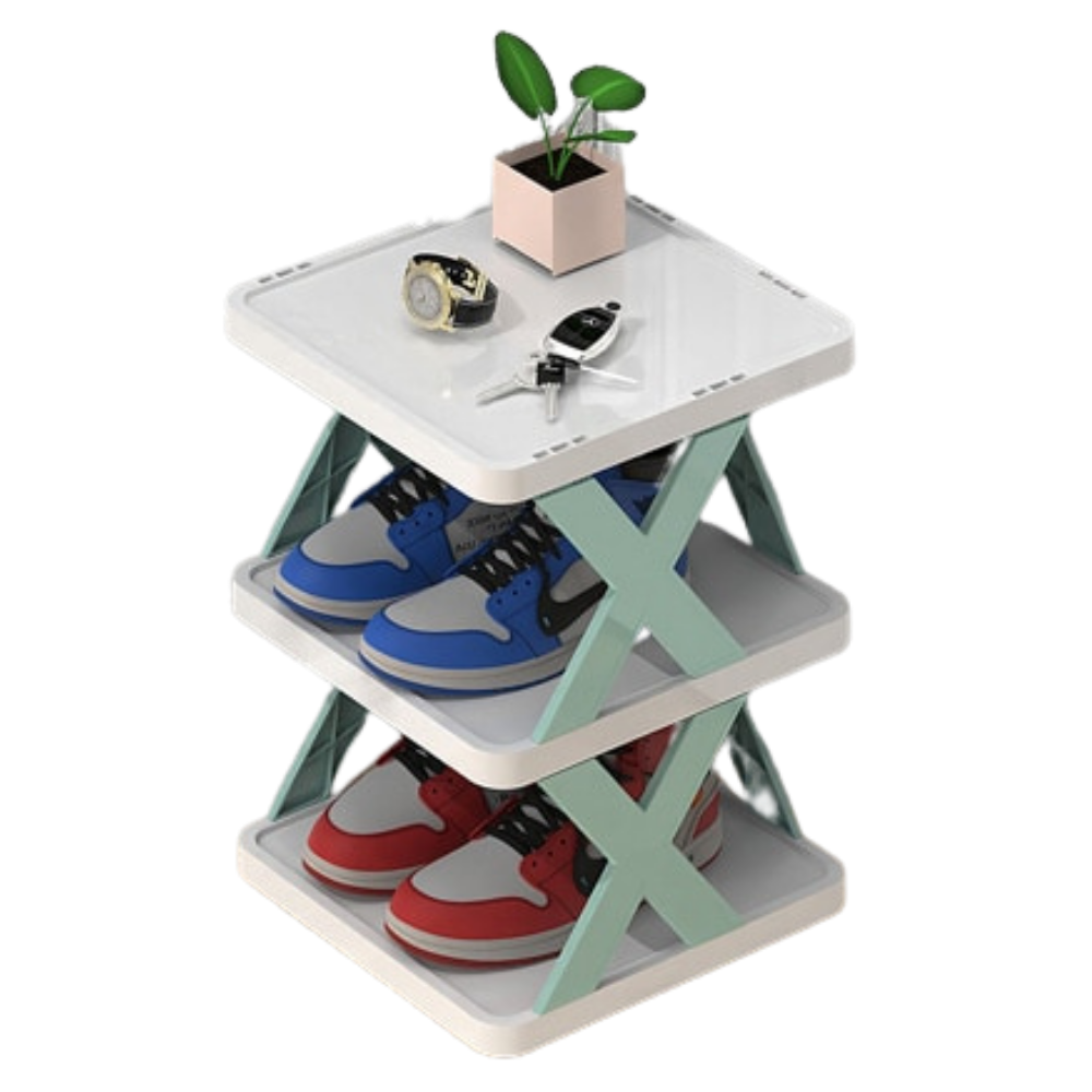 Organizador de sapatos em várias camadas Hoksml, estrutura azul com múltiplos níveis para armazenamento eficiente de calçados.