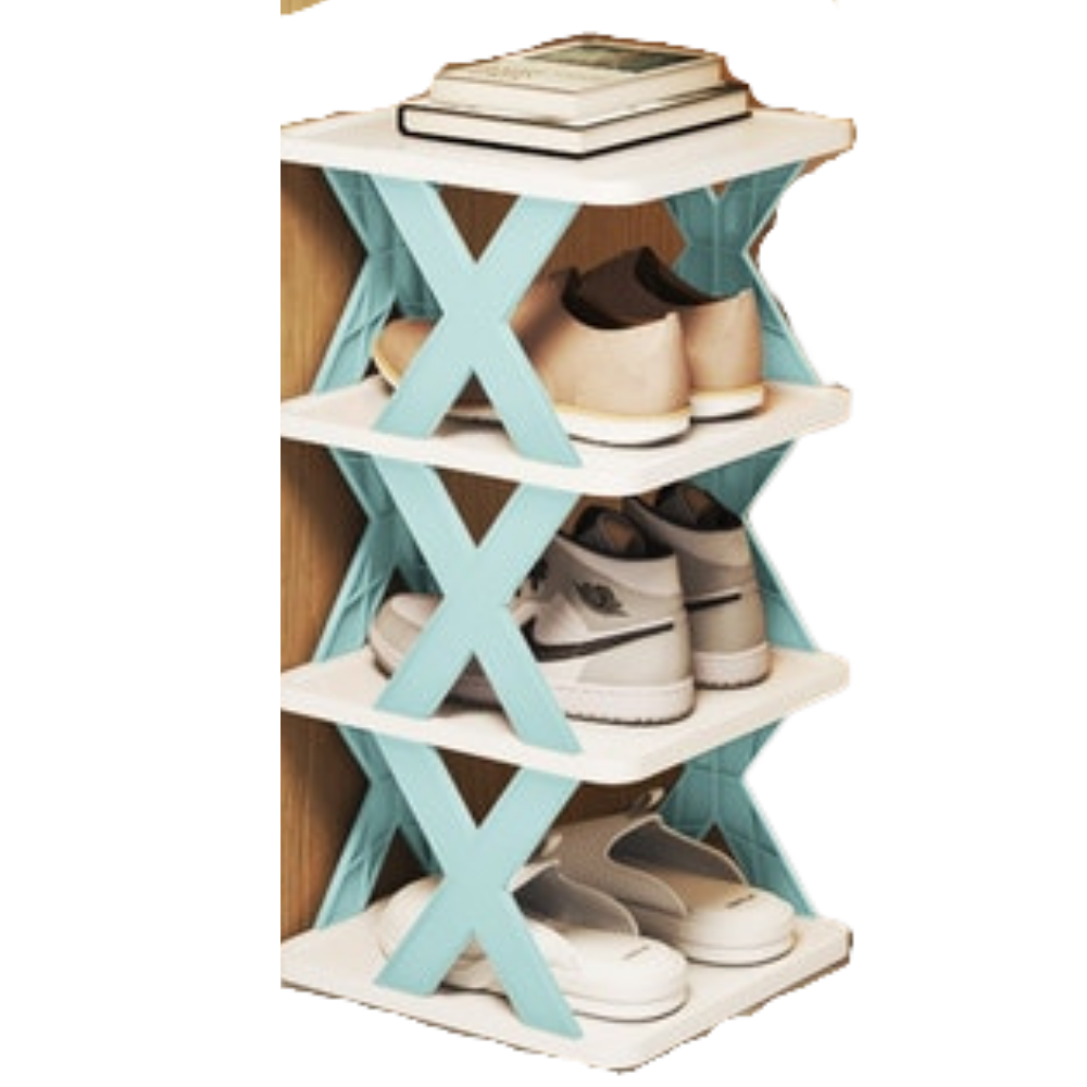 Organizador de calçados Hoksml com múltiplos níveis, estrutura azul, ideal para organizar sapatos de forma eficiente.