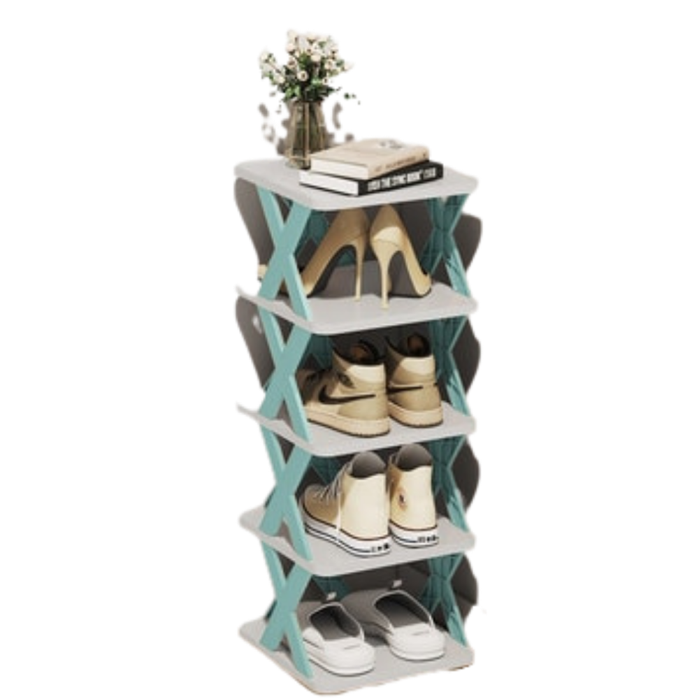 Organizador de sapatos com múltiplos níveis, marca Hoksml, em cor azul, para armazenamento e organização eficiente de calçados.