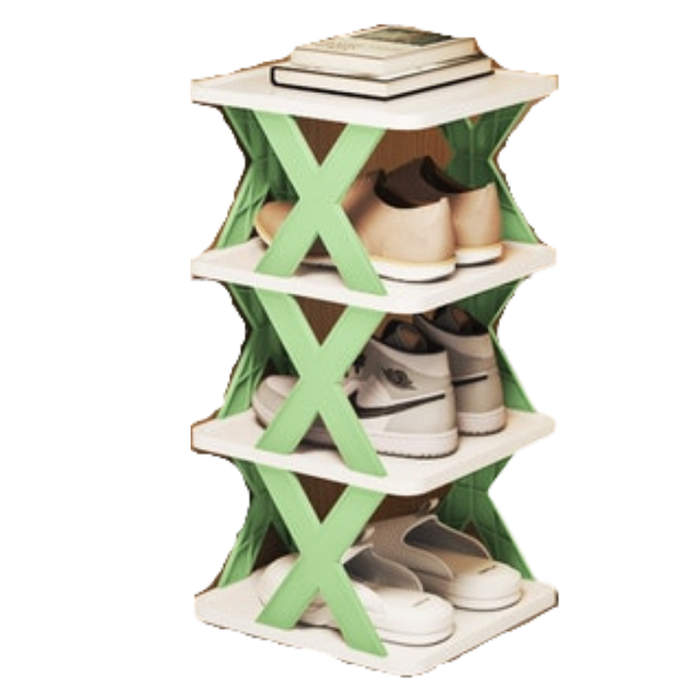 Organizador de sapatos em vários níveis Hoksml, estrutura verde com múltiplas prateleiras para armazenamento eficiente.