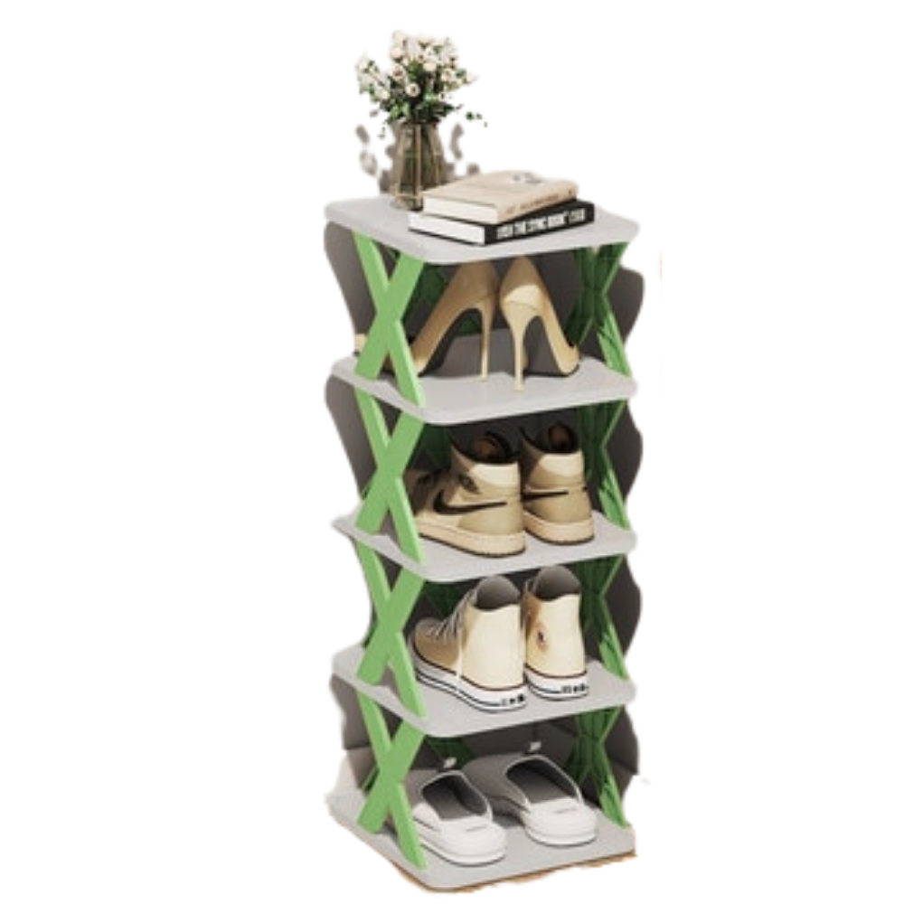 Organizador de calçados Hoksml com múltiplos níveis, prateleiras verdes para armazenamento eficiente de sapatos.