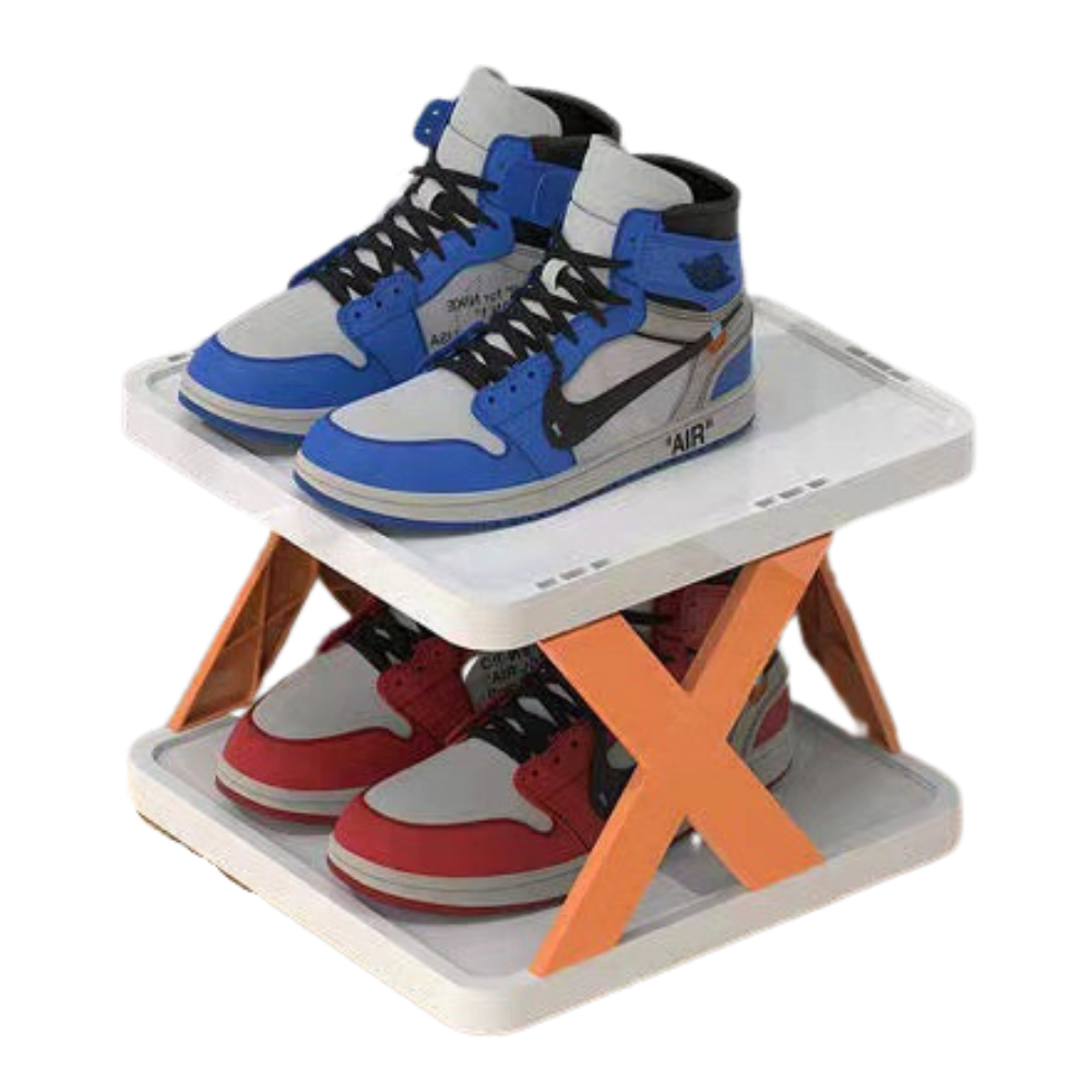 Organização de sapatos com prateleiras múltiplas da marca Hoksml, em tom laranja, para armazenamento eficiente.