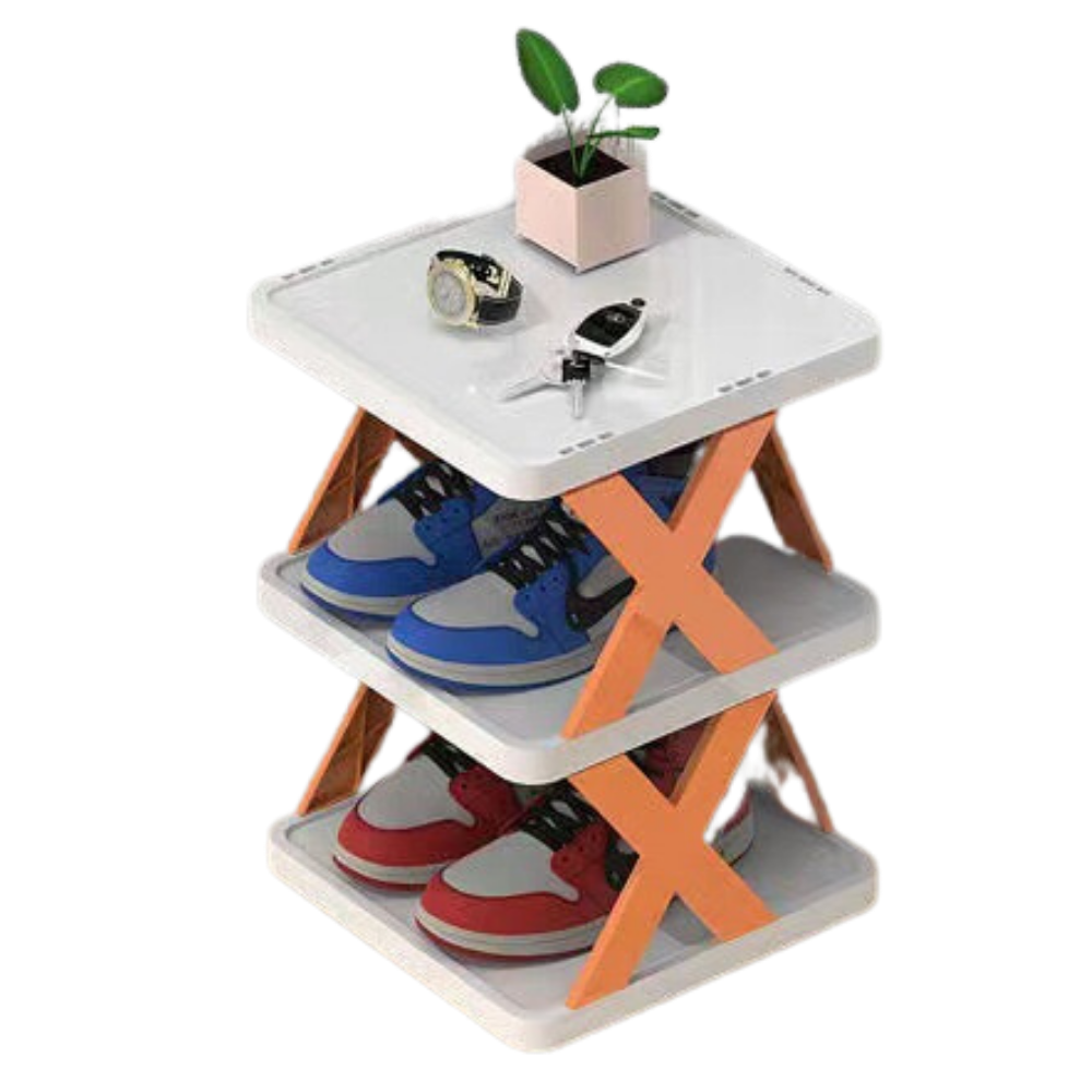Organizador de sapatos Hoksml com múltiplos níveis em laranja, armazenamento eficiente e fácil acesso a calçados.