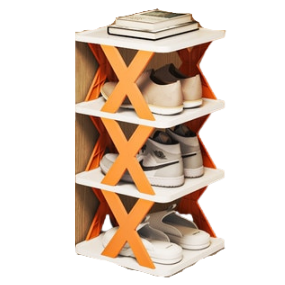 Organizador de sapatos em múltiplos níveis Hoksml na cor laranja, espaço para vários pares de sapatos.