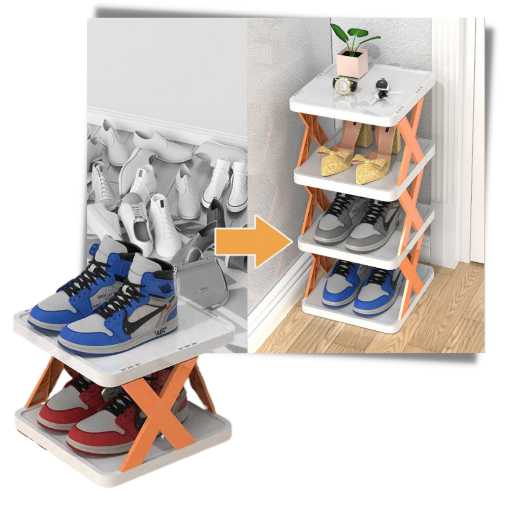 Organizador de sapatos em vários níveis da Hoksml, com múltiplas prateleiras para armazenamento eficiente de calçados.