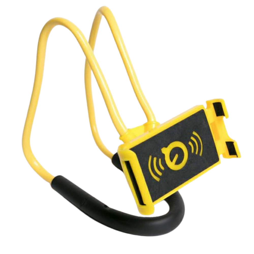 Suporte de telefone para o pescoço Imountek, suporte amarelo para uso confortável em dispositivos móveis.