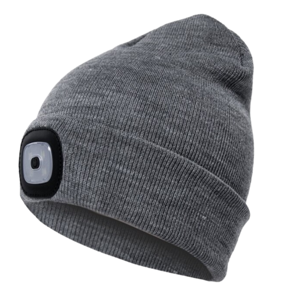 Gorro com luz LED cinza da Tools & Home Improvement, chapéu de inverno com iluminação para atividades ao ar livre.