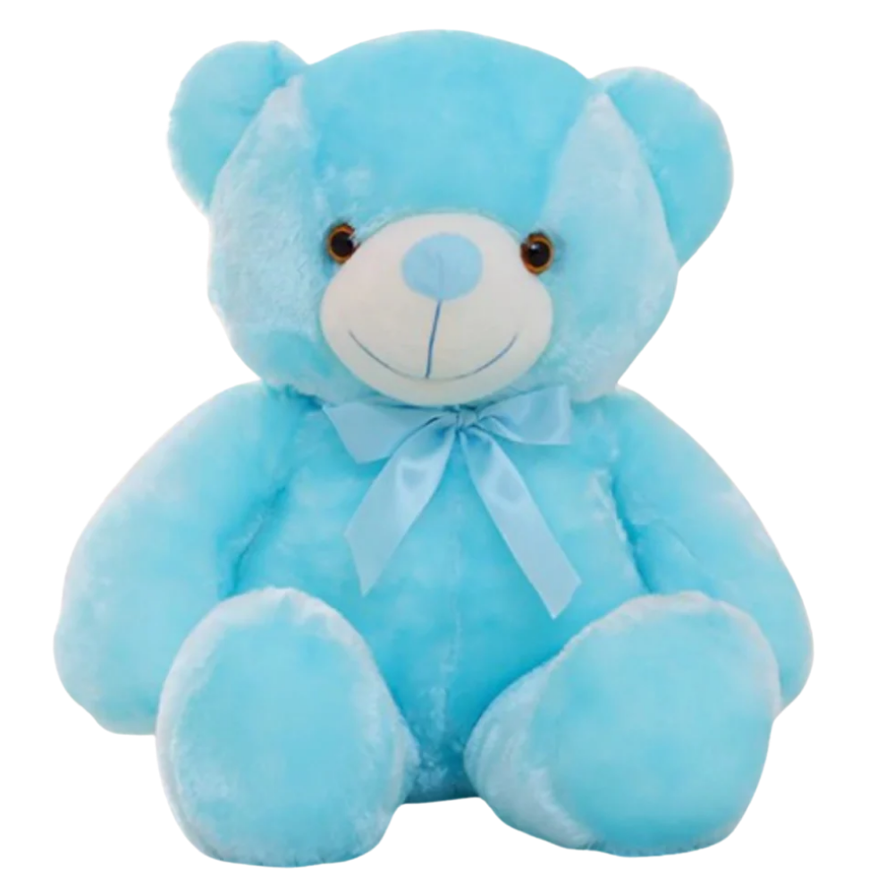 Boneco ursinho de pelúcia com luz noturna azul da Binpure, ideal para quarto infantil e decoração aconchegante.