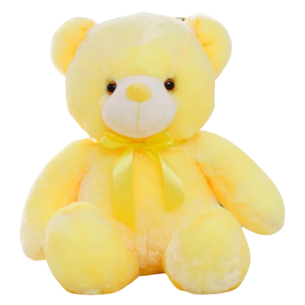 Boneco de pelúcia com luz de dormir urso amarelo da Binpure, ideal como brinquedo ou decoração para quarto infantil.