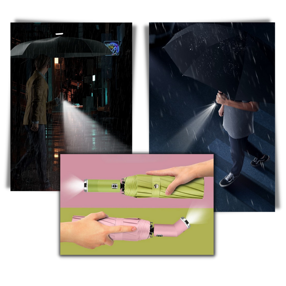 Para sol e chuva, guarda-chuva com LED resistente ao vento da marca Cn, com iluminação de 27 LEDs.