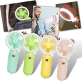 Ventilador USB de bolso Muyan com LEDs, portátil para resfriamento e iluminação, ideal para uso em escritórios ou viagens.
