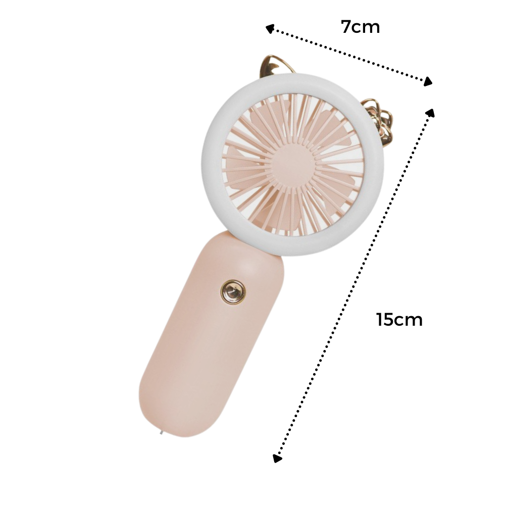 Ventilador USB de bolso Muyan com luz LED, portátil para aquecimento e refrigeração, compacto e eficiente.