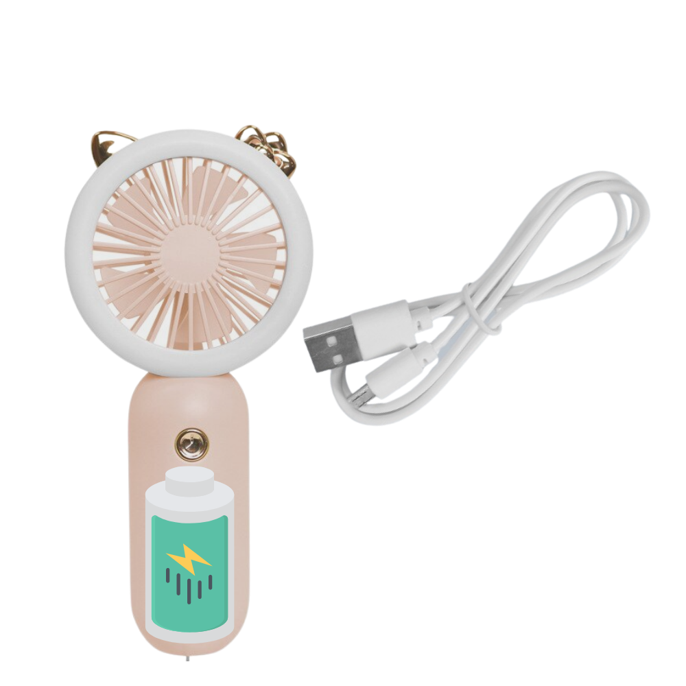 Ventilador USB de bolso Muyan com LED, portátil, ideal para resfriar e iluminar, compatível com carregamento rápido.