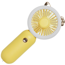 Ventilador USB portátil de mão com LED amarelo da Muyan, ideal para resfriar e iluminar ambientes pequenos.