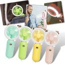 Ventilador USB de bolso Muyan com LEDs, portátil para resfriamento e iluminação, ideal para uso em escritórios ou viagens.