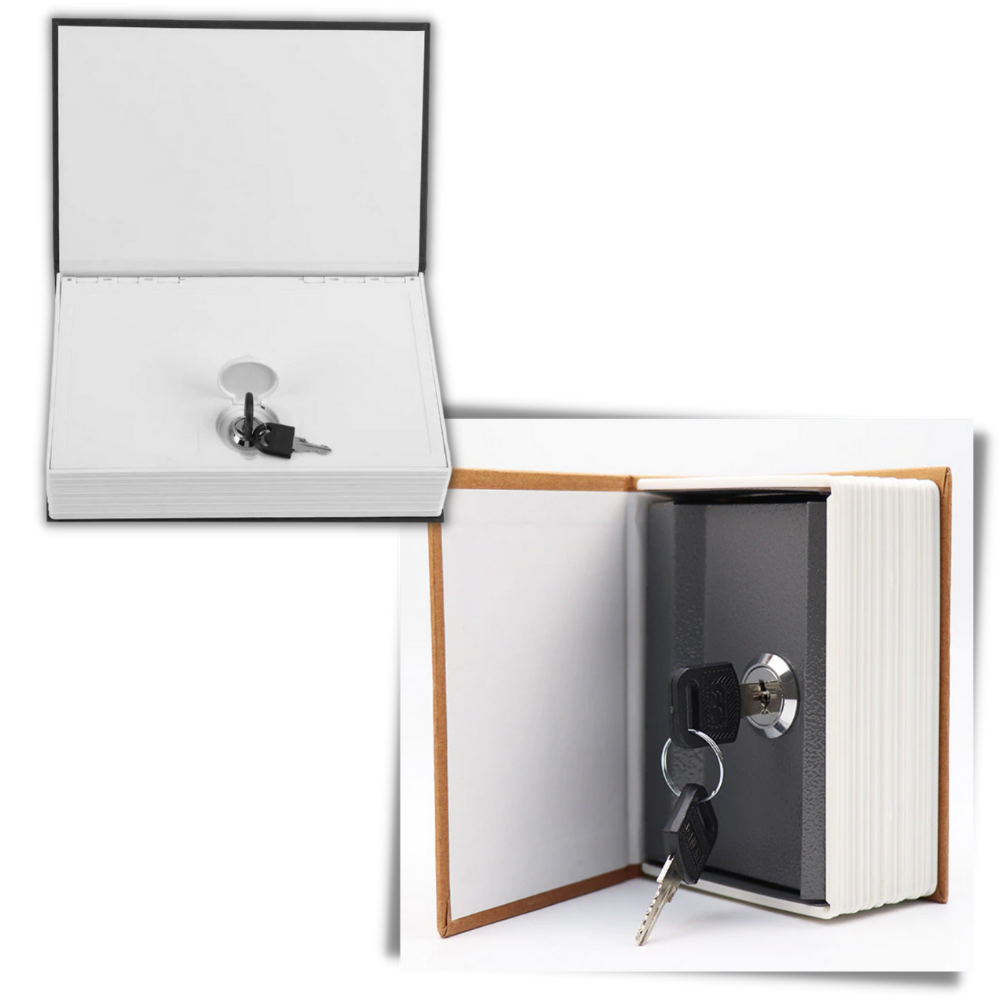 Coffre de segurança em forma de dicionário da marca Baoblaze com trava e chave, ideal para armazenamento seguro.