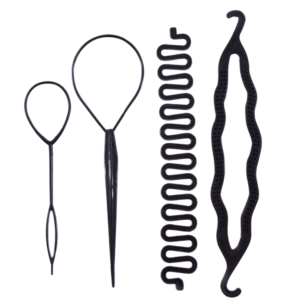 Kit de acessórios para cabelo da Andoer com elásticos, grampos e fitas para penteados e trançados de cabelo.