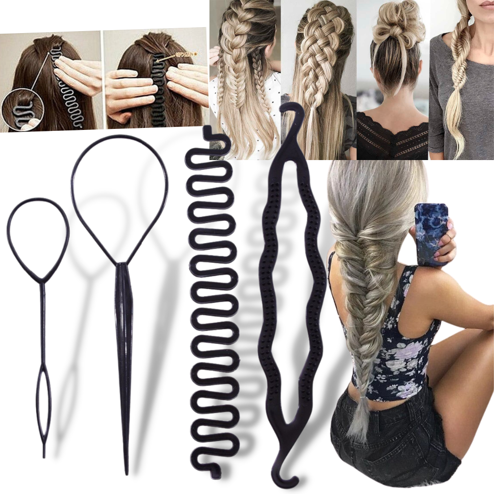 Conjunto de acessórios para cabelo Andoer para trançar, com elásticos e grampos, ideal para penteados elegantes.