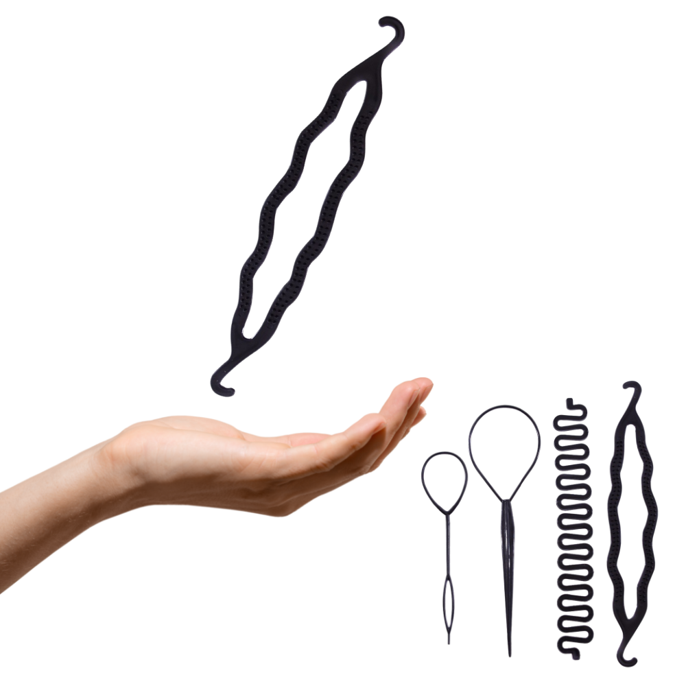 Kit de acessórios para cabelo Andoer com elásticos, grampos e ferramentas para penteados e trançados de cabelo.