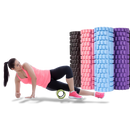 Rolo de espuma preto para massagem, ideal para exercícios de Pilates e yoga, mostra textura macia e superfície lisa