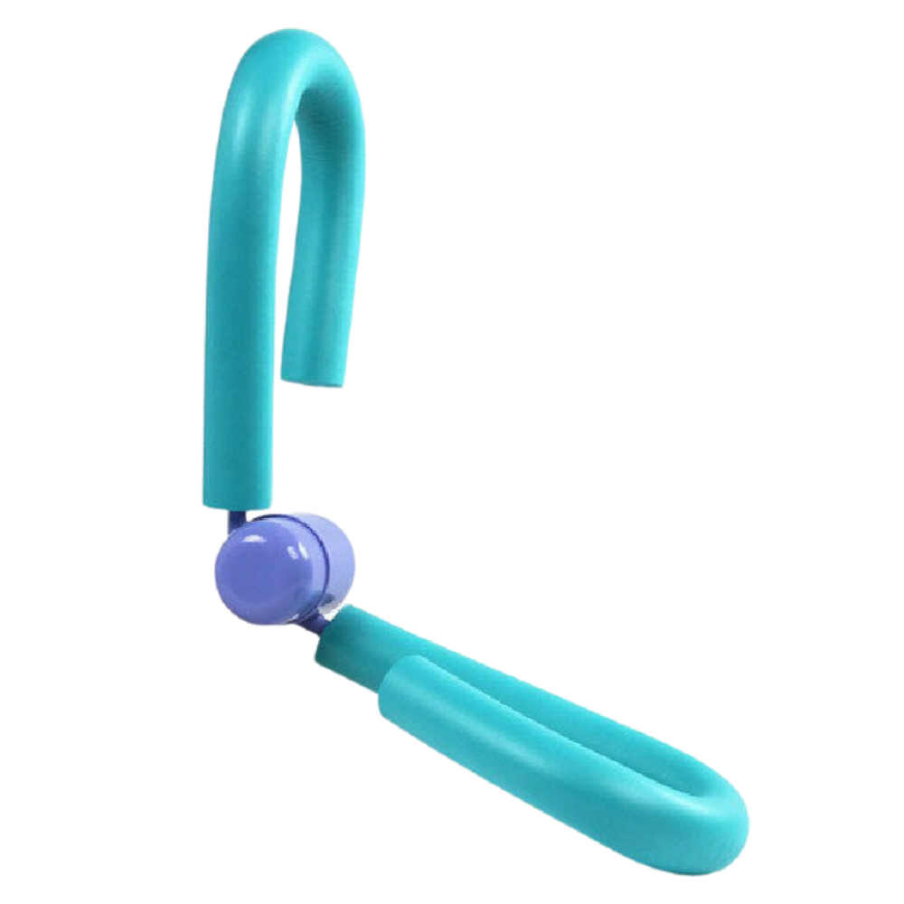 Equipamento de fitness para as pernas Tenflyer, treinamento e exercícios de musculação, imagem com detalhes em azul.