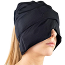 Capucho de primeiros socorros Kakafy para aliviar dores de cabeça e enxaqueca, em cor preta, com design confortável.