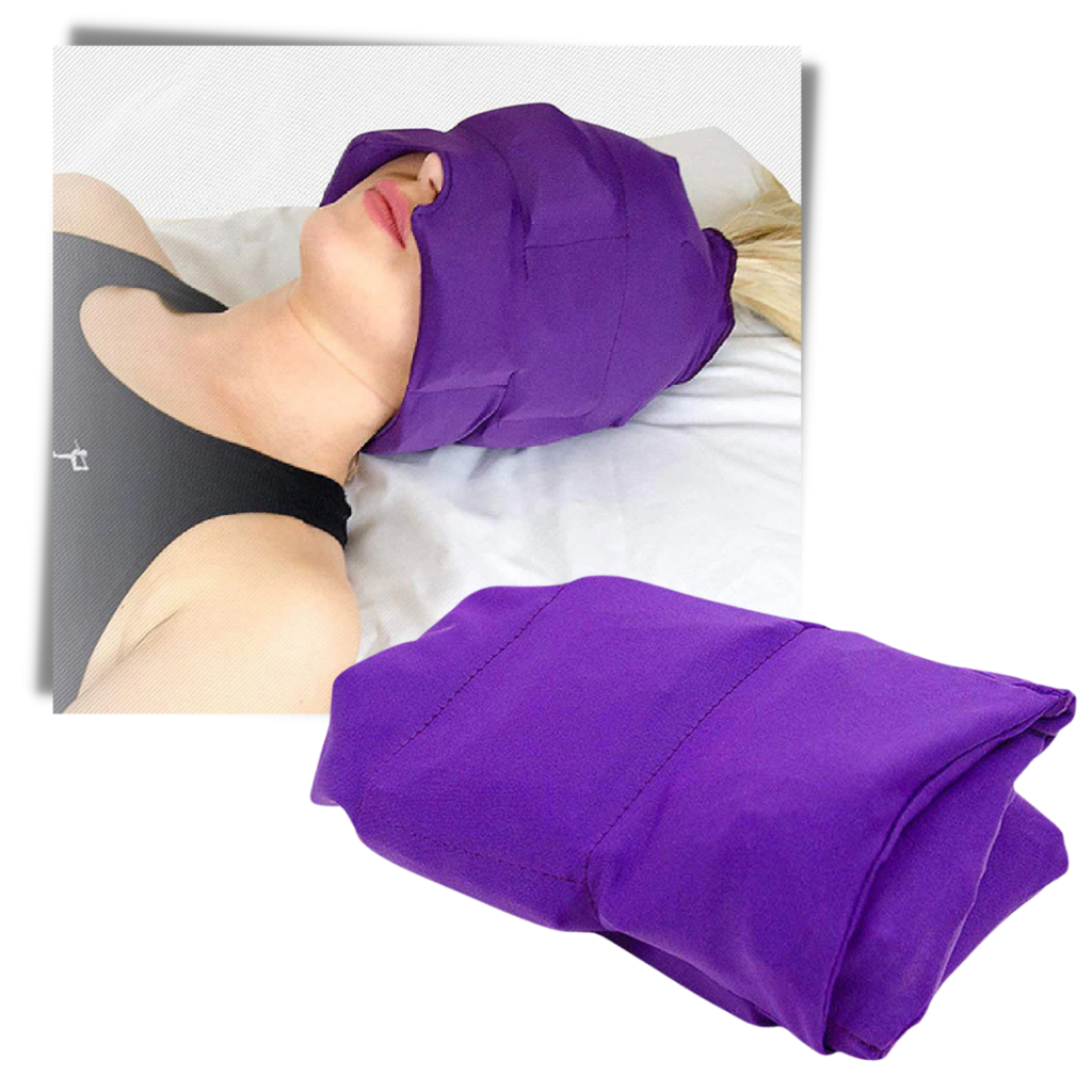 Touca anti-migraine Kakafy, materiais de primeiros socorros, usada para aliviar dores de cabeça e enxaquecas em ambientes silenciosos.