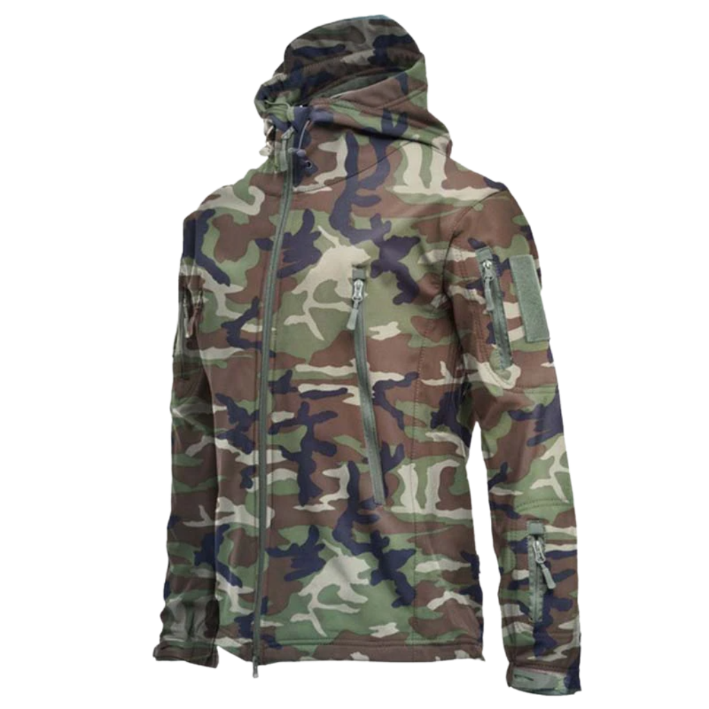 Jaqueta militar Tacvasen de roupa de exterior com estampa jungle camo, ideal para atividades ao ar livre e aventura.