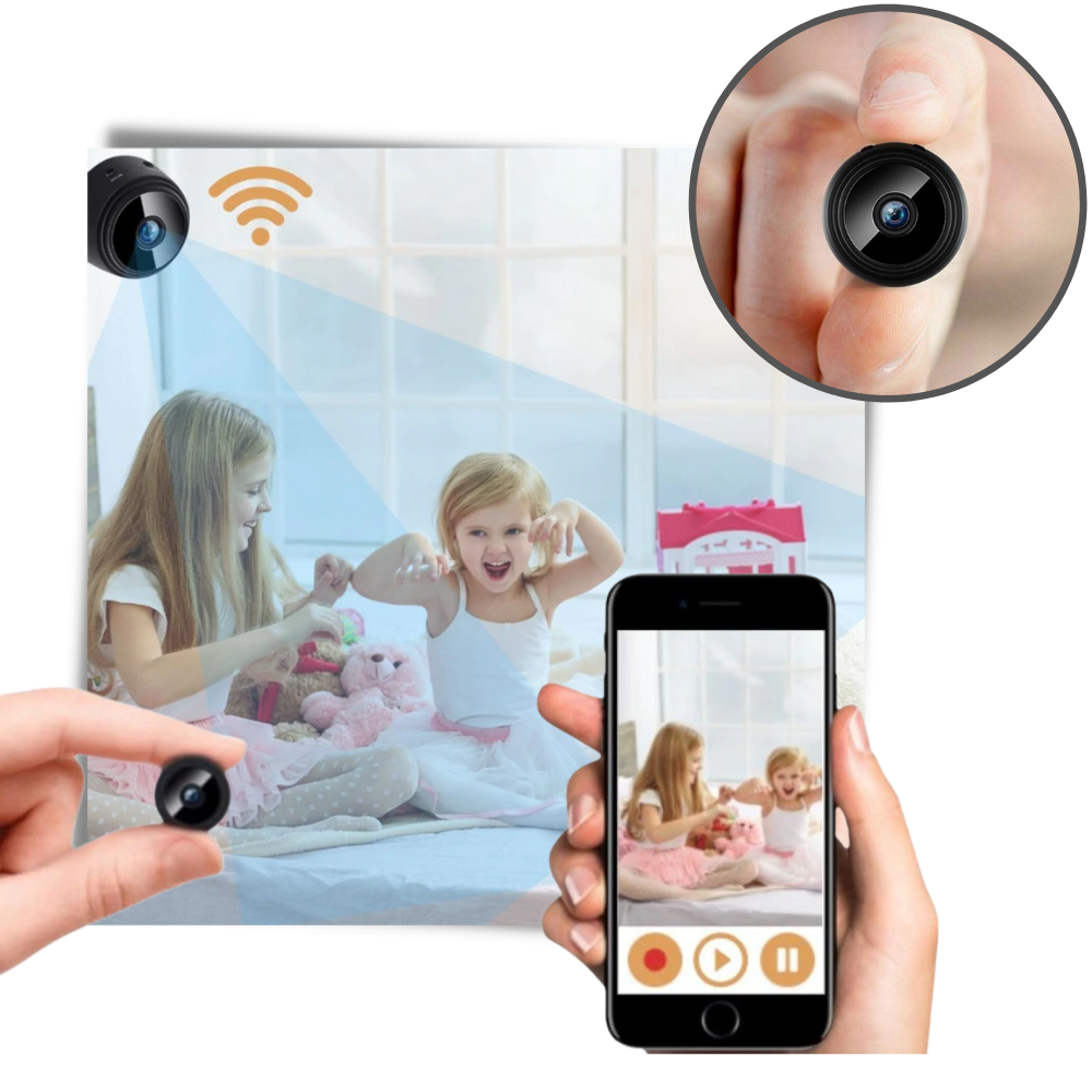 Mini câmera de vigilância sem fio Imshiehqt, com lente de alta definição, ideal para segurança discreta em ambientes internos.