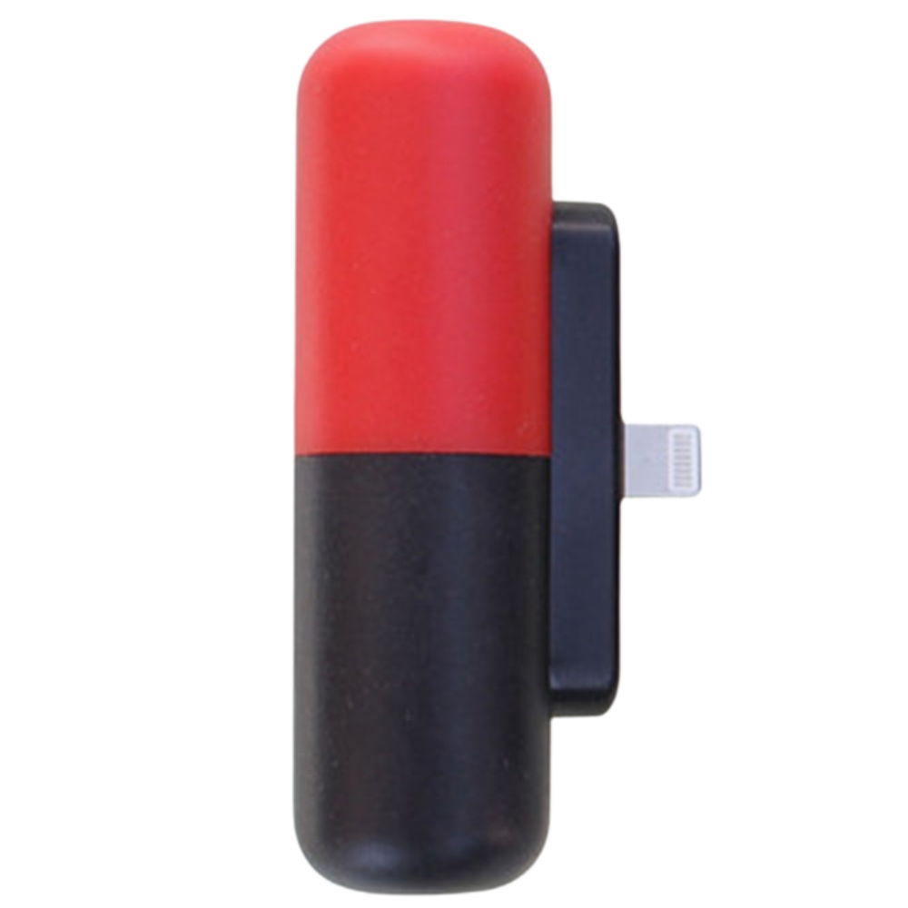 Mini carregador portátil em forma de cápsula Hesxuno com luz de destaque vermelho, compatível para carregamento de dispositivos móveis.